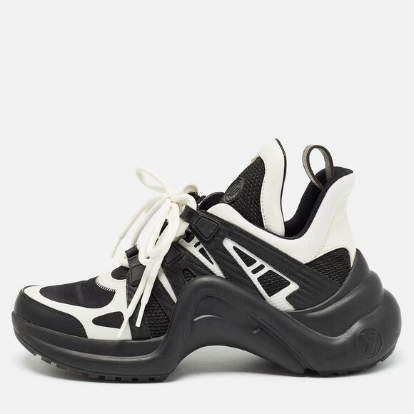 Louis Vuitton Black/White Leather and Mesh Archlight Sneakers Size 37.5 - Picture 1 of 4